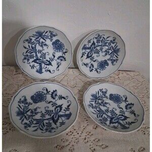 Lot (4) Vtg Blue Onion Danube China Saucers Japan 5.5" Cottagecore Porcelain